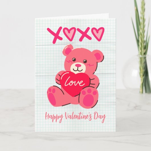 XOXO roze teddybeer liefde hart valentijnsdag Kaart (Voorkant)