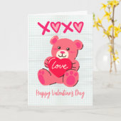 XOXO roze teddybeer liefde hart valentijnsdag Kaart (Gele Bloem)
