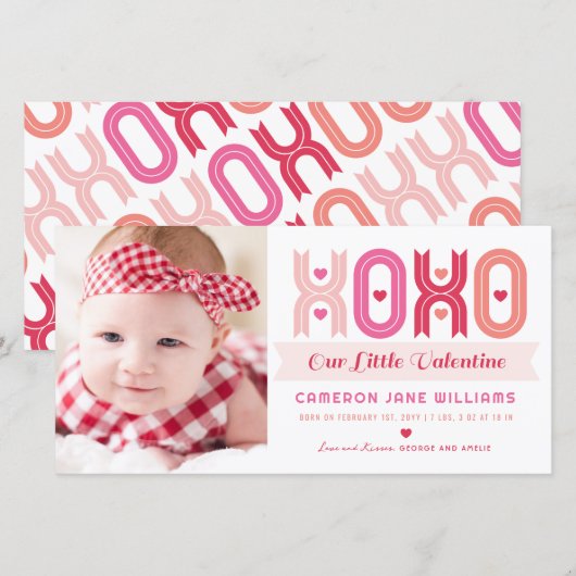 XOXO roze Valentijn foto meisje geboorte aankondig Feestdagenkaart (Voorkant / Achterkant)