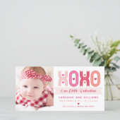 XOXO roze Valentijn foto meisje geboorte aankondig Feestdagenkaart (Staand voorkant)