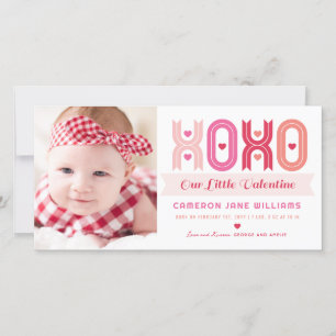 XOXO roze Valentijn foto meisje geboorte aankondig Feestdagenkaart