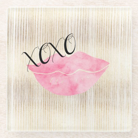 XOXO Roze Waterverf Licht Glazen Onderzetter (Voorkant)