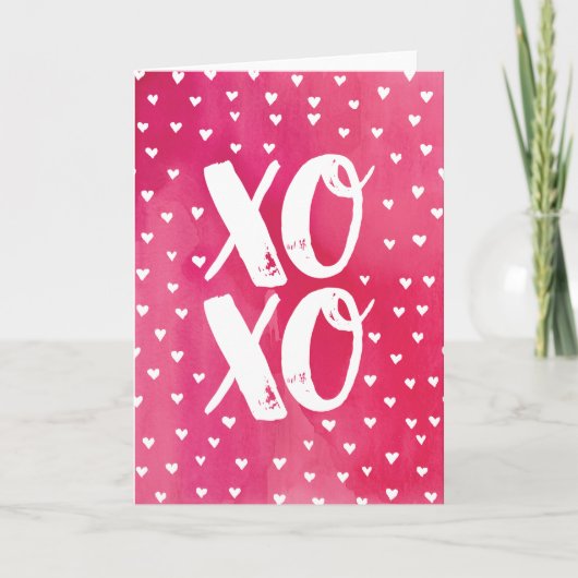 XOXO Roze Waterverf Valentijnsdag Kaart (Voorkant)