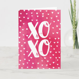 XOXO Roze Waterverf Valentijnsdag Kaart