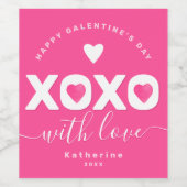 XOXO Roze White Happy Galentine's Day Custom Name Wijn Etiket (Enkel label)