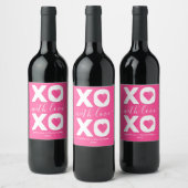 XOXO Roze White Happy Valentine's Day Custom Name Wijn Etiket (Flessen)