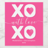 XOXO Roze White Happy Valentine's Day Custom Name Wijn Etiket (Enkel label)