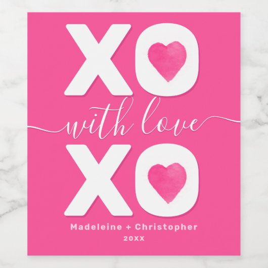 XOXO Roze White Happy Valentine's Day Custom Name Wijn Etiket (Enkel label)