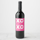 XOXO Roze White Happy Valentine's Day Custom Name Wijn Etiket (Voorkant)