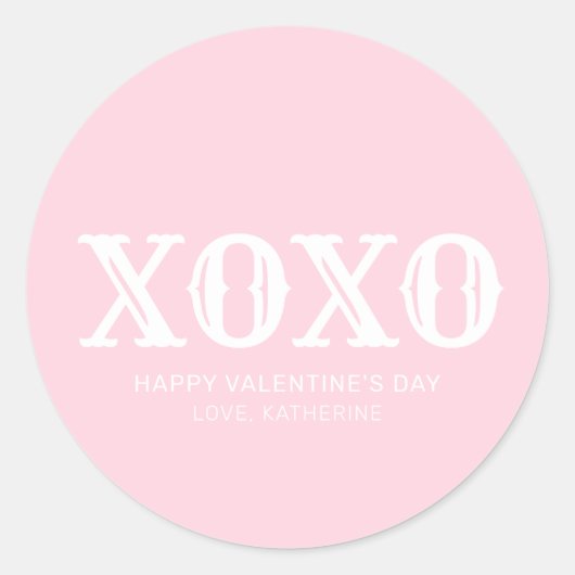 XOXO roze wit typografie schattige Valentijnsdag Ronde Sticker (Voorkant)