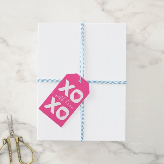 XOXO Roze Witte Valentijnsdag Aangepaste naam Cadeaulabel (Met Touw)