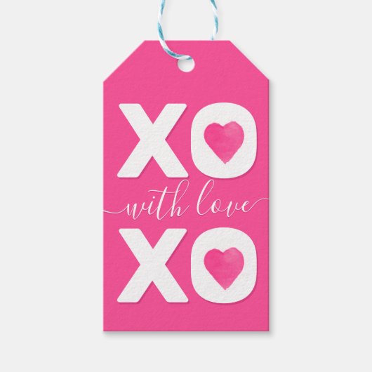 XOXO Roze Witte Valentijnsdag Aangepaste naam Cadeaulabel (Voorkant)