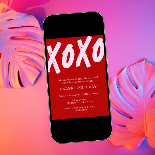 XOXO Schilderde Rood en Roze Galentijn's Day Party Kaart