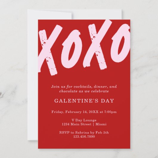 XOXO Schilderde Rood en Roze Galentijn's Day Party Kaart (Voorkant)