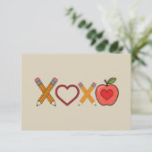 XOXO Teacher Valentijnsdag Pencil en Apple Bedankkaart (Staand voorkant)