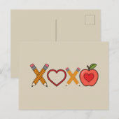 XOXO Teacher Valentijnsdag Pencil en Apple Briefkaart (Voorkant / Achterkant)