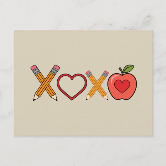 XOXO Teacher Valentijnsdag Pencil en Apple Briefkaart (Voorkant)