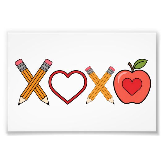 XOXO Teacher Valentijnsdag Pencil en Apple Foto Afdruk (Voorkant)
