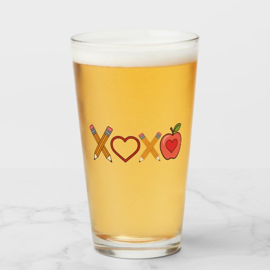 XOXO Teacher Valentijnsdag Pencil en Apple Glas (Voorkant gevuld)