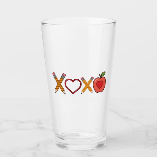 XOXO Teacher Valentijnsdag Pencil en Apple Glas (Voorkant)