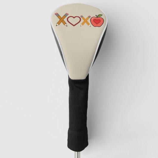 XOXO Teacher Valentijnsdag Pencil en Apple Golfheadcover (Voorkant)