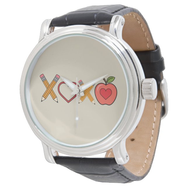 XOXO Teacher Valentijnsdag Pencil en Apple Horloge (Gekanteld)