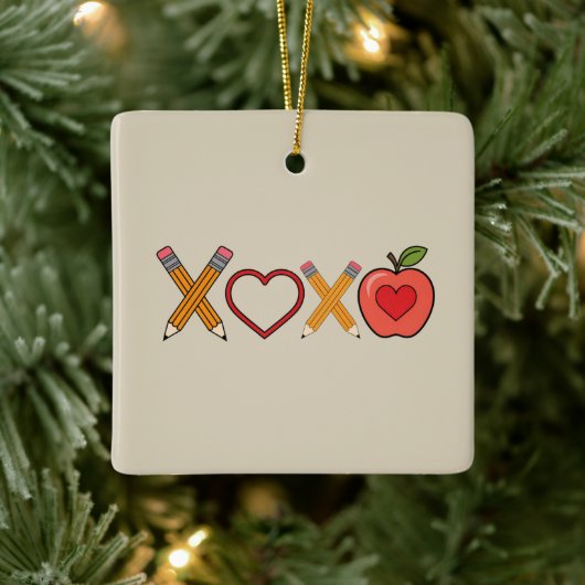 XOXO Teacher Valentijnsdag Pencil en Apple Keramisch Ornament (Boom)