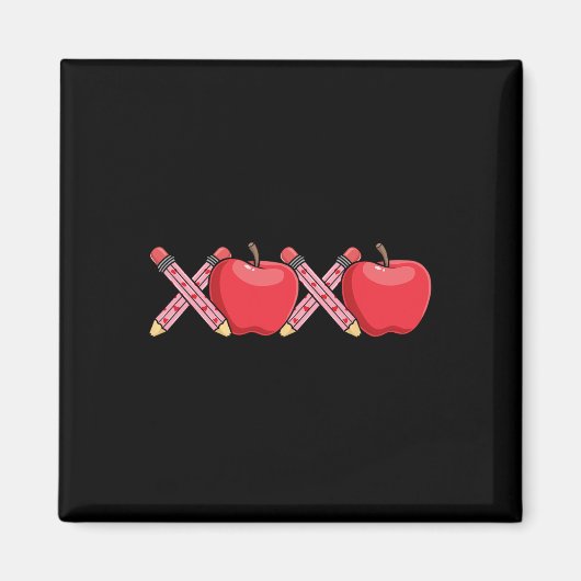 Xoxo Teacher Valentijnsdag Pencil en Apple Magneet (Voorkant)