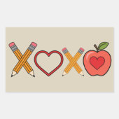 XOXO Teacher Valentijnsdag Pencil en Apple Rechthoekige Sticker (Voorkant)