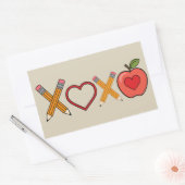 XOXO Teacher Valentijnsdag Pencil en Apple Rechthoekige Sticker (Envelop)
