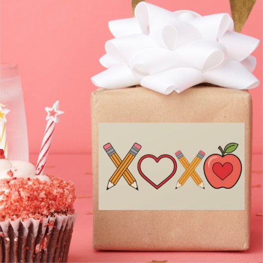 XOXO Teacher Valentijnsdag Pencil en Apple Rechthoekige Sticker (Feest)