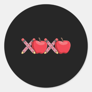 Xoxo Teacher Valentijnsdag Pencil en Apple Ronde Sticker