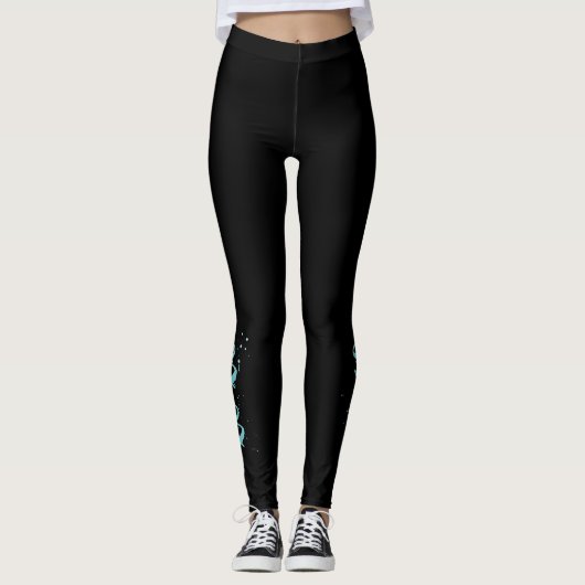 xoxo Turquoise Text Cool Unique Black Leggings (Voorkant)