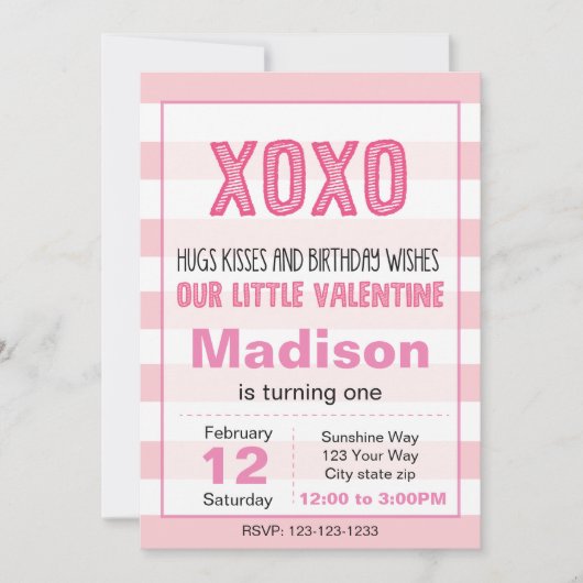 XOXO Valentijn Birthday Invitation (roze) Kaart (Voorkant)
