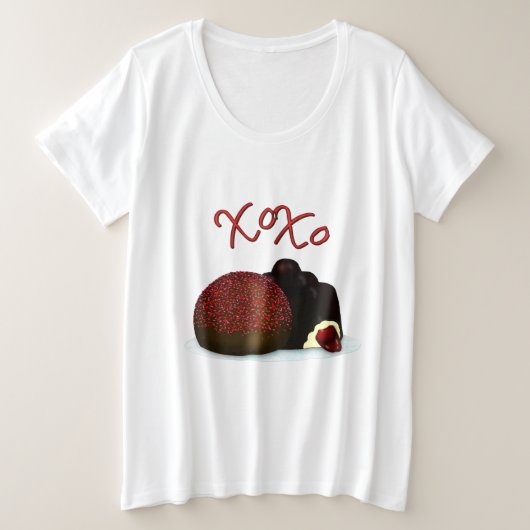 XOXO Valentijn Bonbon en Dark Chocolate Grote Maat T-shirt (Design voorkant)