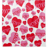 XOXO Valentijn Rood Hart Roze Hugs Kisses Wit Douchegordijn (Voorkant)