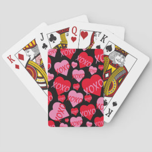 XOXO Valentijn Roze Rood Hart Patroon Zwart Pokerkaarten