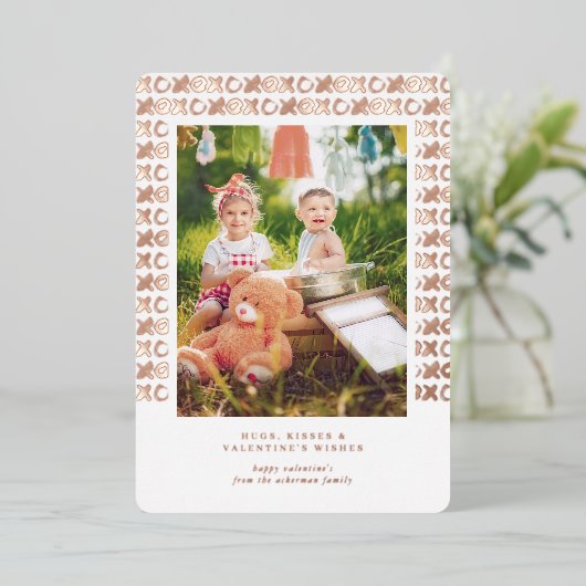 XOXO | Valentijn wenst fotokaart Folie Feestdagenkaart (Staand Voorkant)