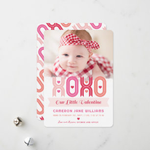XOXO Valentijnsdag foto meisje geboorte aankondigi Feestdagenkaart