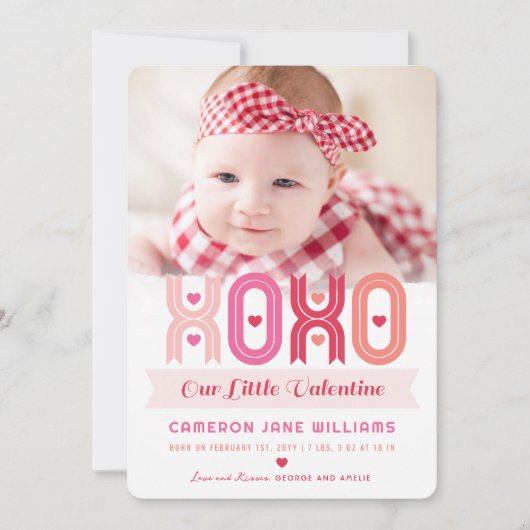 XOXO Valentijnsdag Foto Meisje Geboorteaankondigin Feestdagenkaart (Voorkant)