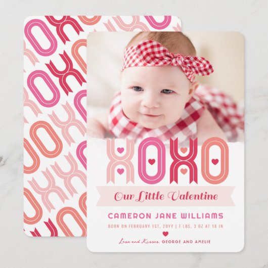 XOXO Valentijnsdag Foto Meisje Geboorteaankondigin Feestdagenkaart (Voorkant / Achterkant)