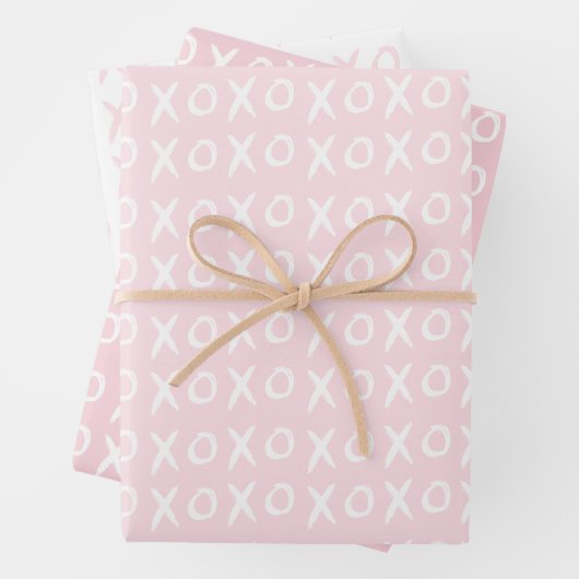XOXO Valentijnsdag Galentine's Day Roze Wit Inpakpapier Vel (In situ)