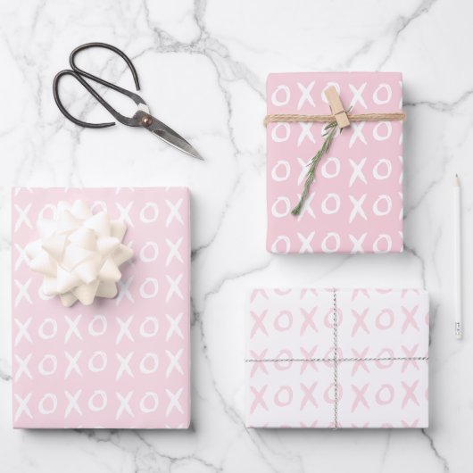 XOXO Valentijnsdag Galentine's Day Roze Wit Inpakpapier Vel (Voorkant)