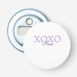 Xoxo Valentijnsdag naam toevoegen paarse pastel mi Button Flesopener