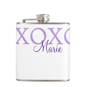 Xoxo Valentijnsdag naam toevoegen paarse pastel mi Heupfles