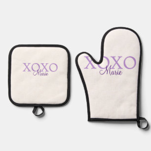 Xoxo Valentijnsdag naam toevoegen paarse pastel mi Ovenwant & Pannenlap Set