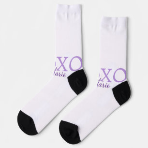 Xoxo Valentijnsdag naam toevoegen paarse pastel mi Sokken