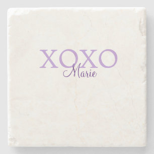 Xoxo Valentijnsdag naam toevoegen paarse pastel mi Stenen Onderzetter