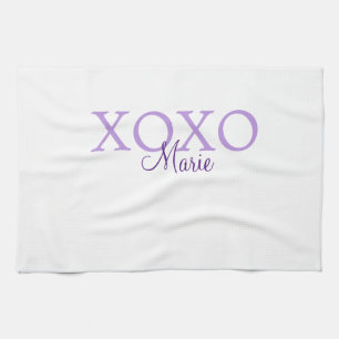 Xoxo Valentijnsdag naam toevoegen paarse pastel mi Theedoek