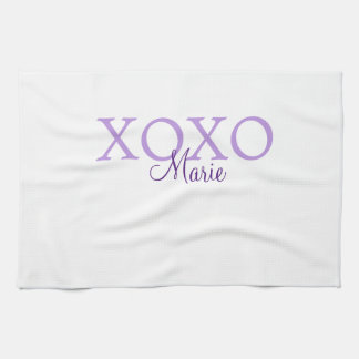 Xoxo Valentijnsdag naam toevoegen paarse pastel mi Theedoek